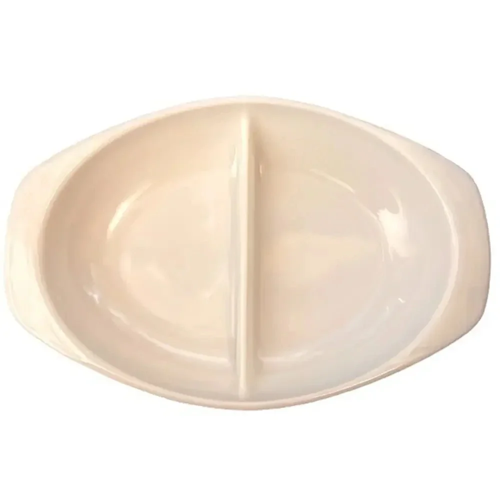 Vintage 1960s Pyrex 1063 1 1/2 Quart Oval White Divided Casserole‎ Serving Dish